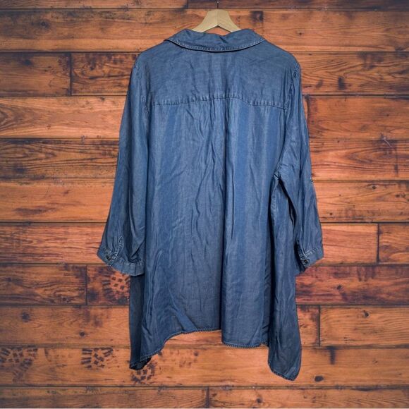 Khakis & Co. Denim Asymmetrical Long Sleeve Tunic 3X - Picture 2 of 5